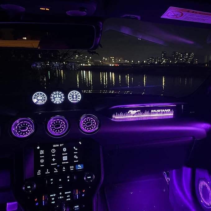 Ambient Light Kit for Ford Mustang S550 (2015-2023) | 256 Color Dash Glow Panel, 3 Turbine Vents, 2 Footwell Lights | Touch Control | Plug & Play