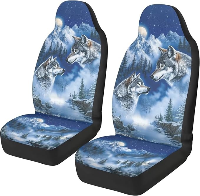 Forest Wolf Car Seat Covers Universal Front Car Seats Breathable Anti-Slip Back Fabric Removable Automotive Accessories Suitable for Cars SUV