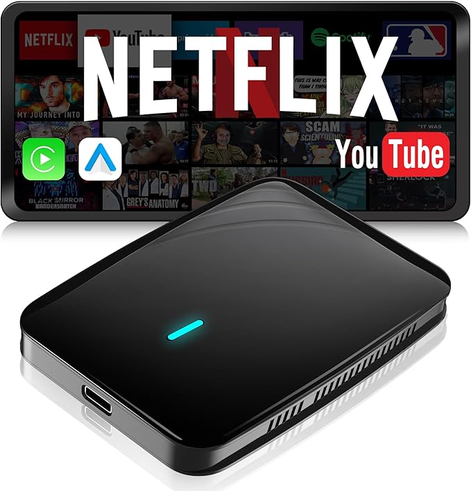 Wireless CarPlay Adapter, Magic AI Box with Dual-WiFi Stability, Wireless CarPlay Box Compatible with Wired Factory CarPlay & Android Auto, Support for YouTube/Netflix(Black)