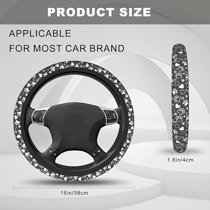 Funny Dog Paw Steering Wheel Cover, Cute Anti-Slip Breathable Car Accessories Interior Elastic Steering Wheel Cover for Men Women Gifts Fit Auto, SUV Vans Truck Universal 14.5-15 Inch