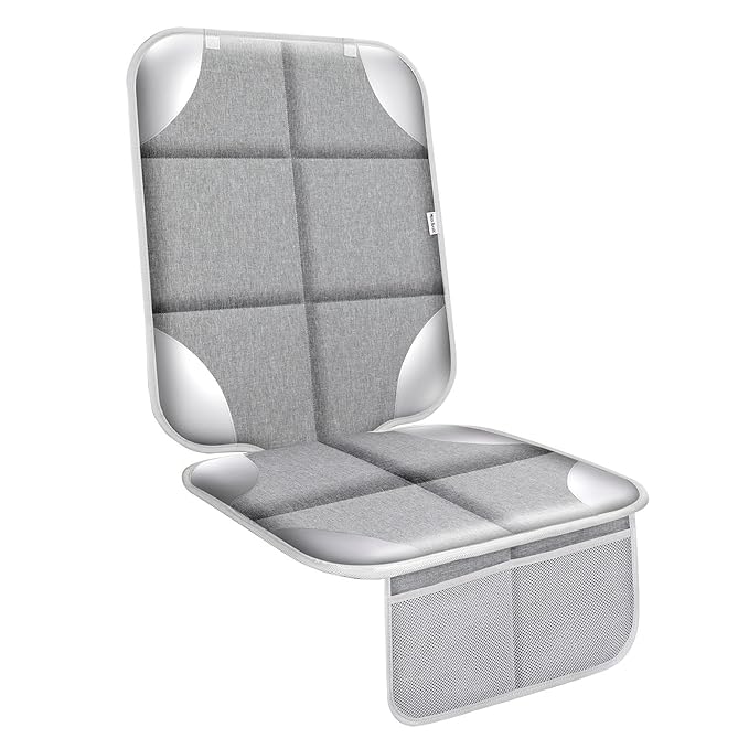 Meolsaek Car Seat Protector for Child Car Seat, Durable 600D Fabric Waterproof Car Seat Cover with Thick Pad Non-Slip Backing，No Imprints (Silver Gray-1 pc)