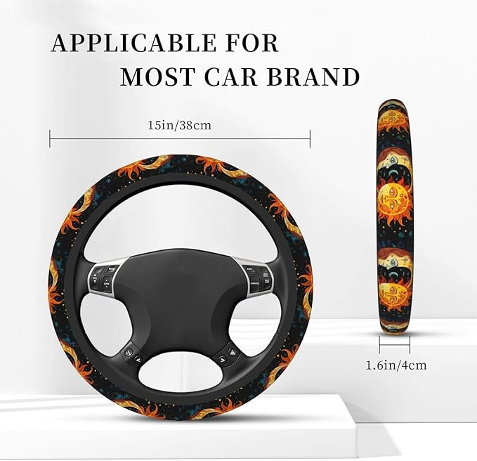 Boho Sun Moon Stars Steering Wheel Cover Women, Comfortable Elastic Steering Car Wheel Cover Fit 15 inches Universal Accessories Suvs Trucks Decor
