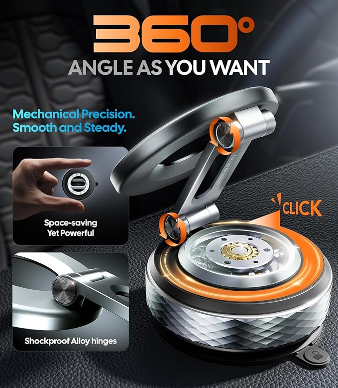 Wigoo Vacuum Magnetic Phone Holder for Car for Magsafe [80LBS Suction & 3000gf Magnetic] 360° Adjustable Car Phone Mount, for iPhone 17 Pro Max 16 15 14 13 12 Air Plus, Gray