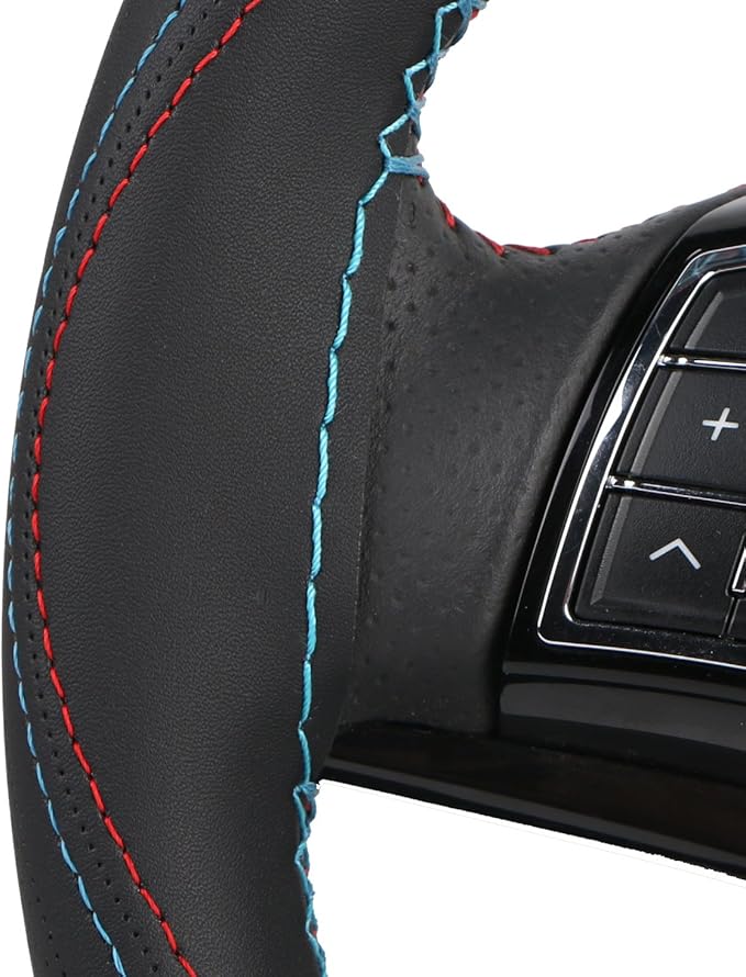 Artificial Leather Wheel Steering Cover Stitch On Wrap with Needle & Thread DIY 15.7 Inch Red and Blue Splice for Pajero Etc