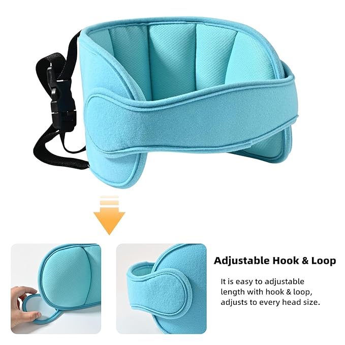 LETTON Adjustable Child Car Seat Head Support Band, Soft Kids Head Holder Head Strap, Safety Head & Neck Pillow Support - A Comfortable Sleep Solution, Lake Blue