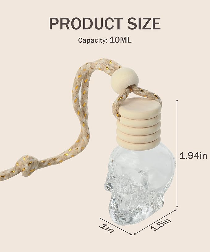 bylikeho 7PCS Car Diffuser Bottle,Automotive Use Car Diffuser Car Hanging Glass Bottle,Car Accessories Car Decor Car Hanging Diffuser,Skull Glass Bottle Hanging Diffuser Bottle for Cars