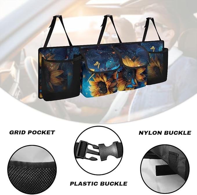 Yellow Sunflower Butterfly Backseat Trunk Organizer for Car Hanging Collapsible Cargo Bag Car Storage Organizer,Sturdy Space Saving Expert
