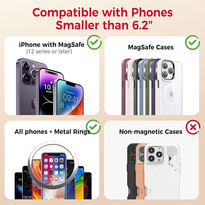 Upgraded 360° Nano Gel Vacuum Magnetic Car Phone Holder Ultra Strong Suction Magnetic Force for MagSafe, iPhone Air 17 16 15 14 13 12 , Foldable Retractable Mount for Car/Dashboard/Gym/Mirror