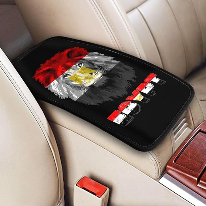 Vintage Egypt Egyptian Flag Lion Head Auto Center Console Armrest Cover Car Handrail Box Cushion Pad Mat Universal Fit Most Vehicle Sedan Truck SUV Soft Comfort Decor Accessories
