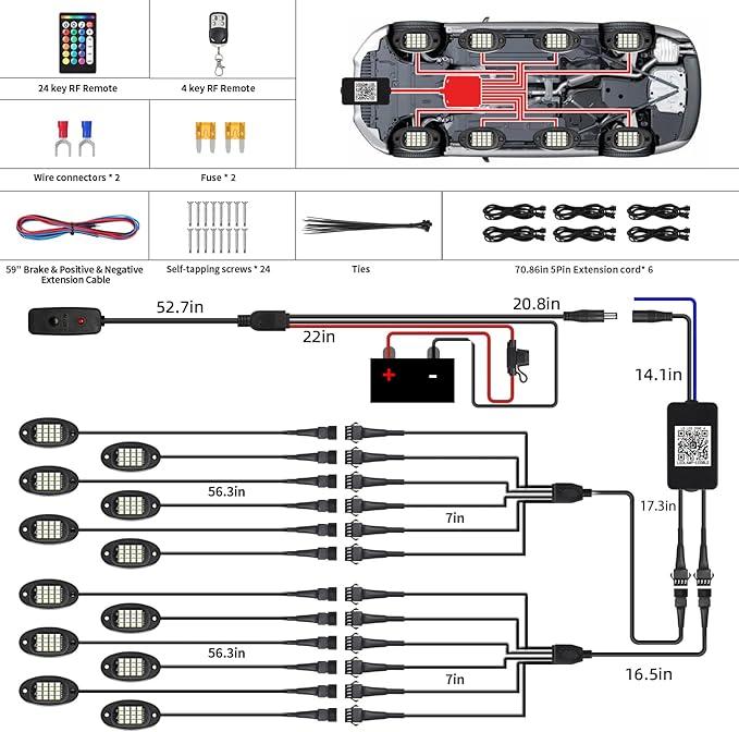 12 Pods RGBW LED Rock Lights Full Kit, 6500K Pure White (Not Mixed) & RGB Underglow for Truck Jeeps Golf Cart ATV UTV RZR Pickup, App/RF Remote Smart Brake Music Sync, Waterproof Offroad Underbody 12V
