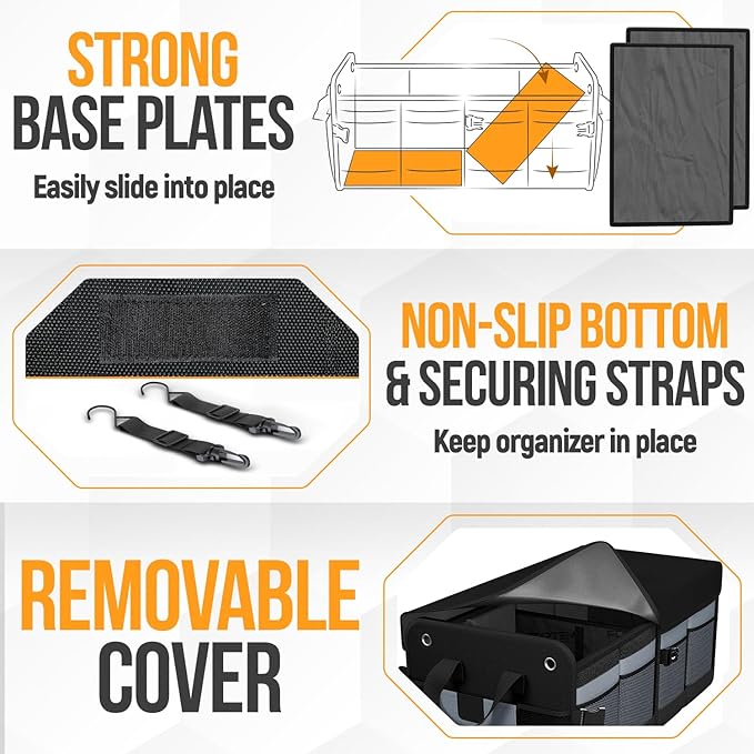FORTEM Trunk Organizer For SUV Car Organizer and Storage, Multi-Compartment Storage Bag Car Accessories for Women Men, Perfect Christmas Gifts, 1680D Oxford, Non Slip Bottom, Straps, Soft Cover (50L)