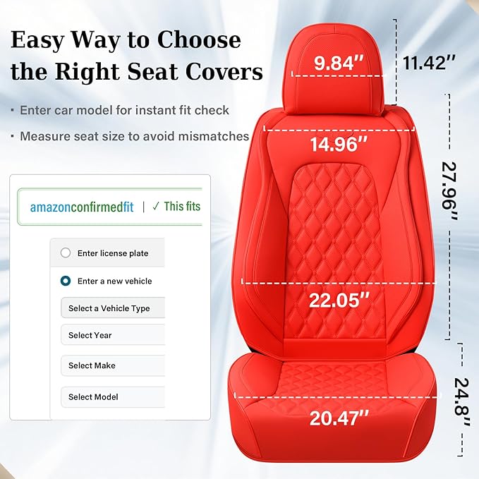 Coverado Full Set Car Seat Covers, 5-Seat Universal Faux Leather Waterproof Seat Covers, Front & Back Car Seat Protectors, Red Leather Seat Covers Fit for Most Vehicles-Red