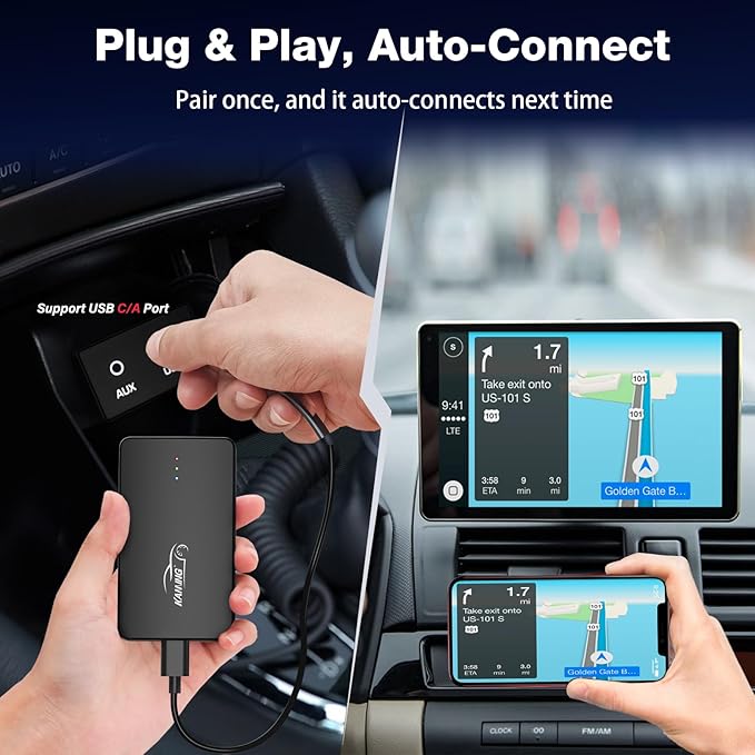 Wireless CarPlay Adapter, 2025 Smart AI Box Supports Netflix/YouTube and More, Dual-Band WiFi & Bluebooth 5.0, Android Auto Magic Box with USB Playback for Cars with Wired CarPlay