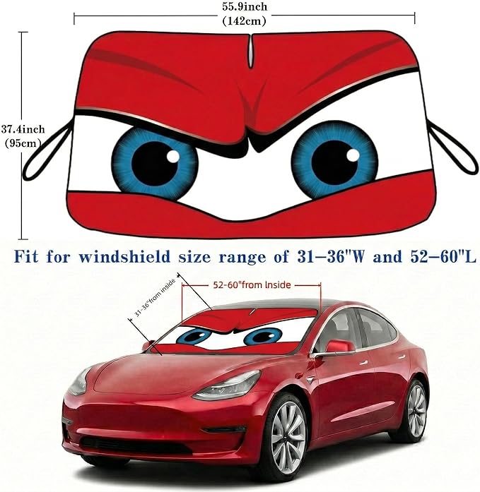 eygeufg Windshield Shade, Car Sun Shade for Front Windshield (Red, Tesla Model Y/3)