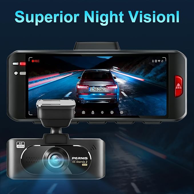 PERNIS AI 4K Dash Cam Front and Rear,STARVIS 2 Sensor,Free Card Included,5.8GHz WiFi Dual Dash Camera for Cars,Built-in GPS,G-Sensor,Night Vision,3.16" Screen,24H Parking Mode,Support 1T Max
