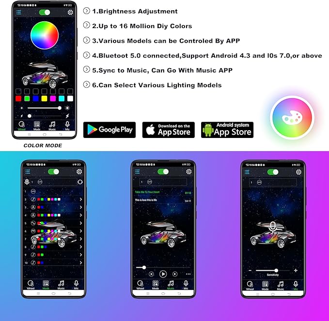 YUGUANG 4Pcs Underglow LED Lights for Cars, 16 Million Colors APP Control Car Underglow Kit Music Sync RGB Under Glow LED Car Strips Light Kit for Cars Trucks SUVs