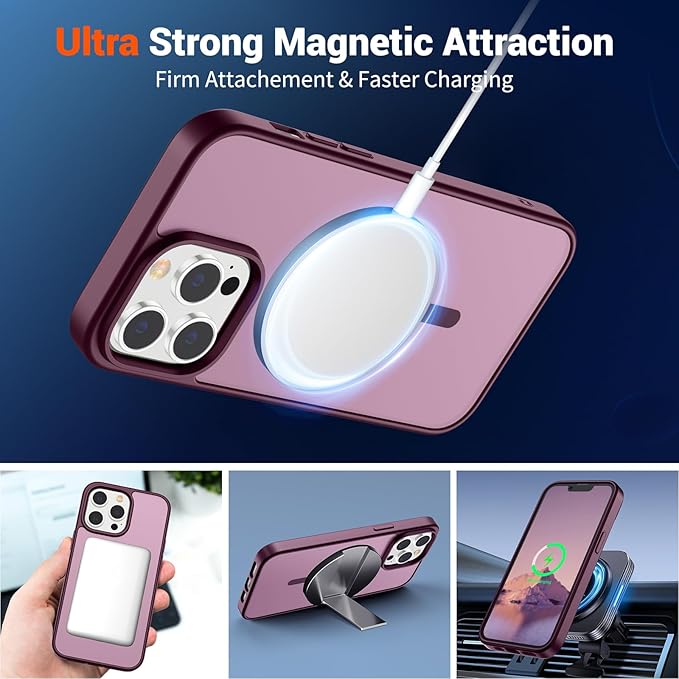 SUPFINE Magnetic for iPhone 12 Pro Max Case (Compatible with MagSafe) (Military Grade Drop Protection) Slim Translucent Matte Shockproof with Anti-Fingerprint Phone Case,Wine Red