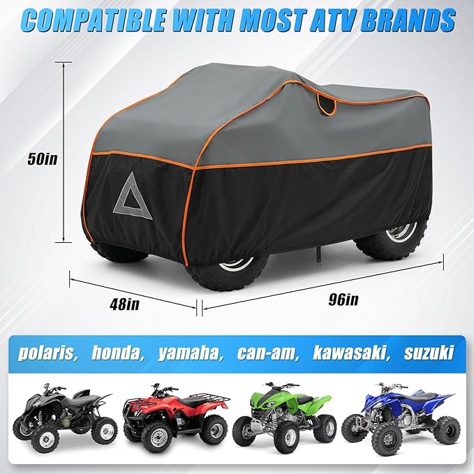 ATV Cover for Hail Protection, 96 Inch Heavy Duty 4 Wheeler Quad Cover, All-Weather Protection, Compatible with Polaris,Honda,Yamaha,Canam,Kawasaki,Suzuki, 96''Lx 50''Wx 48''H
