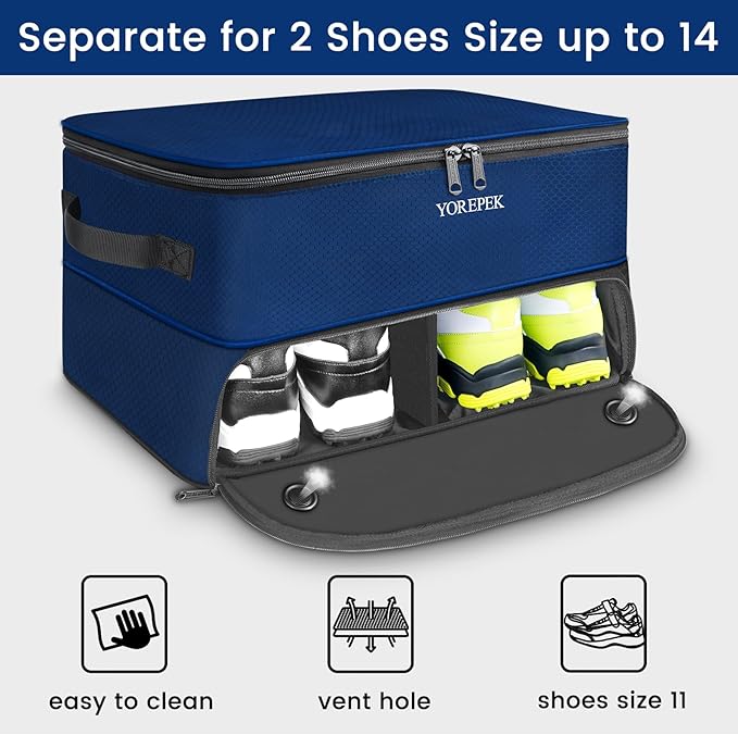 YOREPEK 2 Layer Golf Trunk Organizer, Golf Gifts for Men with Separate Ventilated Compartment for 2 Pair Shoes, Waterproof Car Trunk Locker for Balls, Tees, Clothes, Gloves, Gifts for Golfers