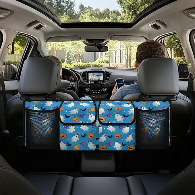 Hanging Cute Halloween Car Trunk Organizer, Car Back Seat Storage Bag with 4 Pockets Waterproof Auto Interior Accessories for SUV MPV Sedan Truck Jeep
