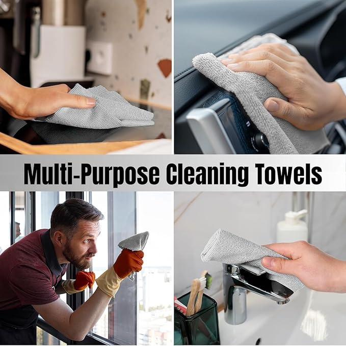 30 Pack Microfiber Cleaning Cloth Roll Tear Away Towels, 12" x 12", Reusable Cleaning Rags and Microfiber Shop Paperless Towels for Cars, Garage and Household Cleaning Supplies Organizer