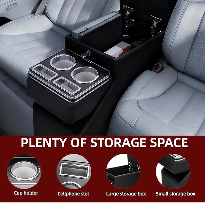 time secret Universal Center Console Between Seat for Minivans, SUVs, Middle Van Console Floor Console Organizer Storage Box (with Locking Design)