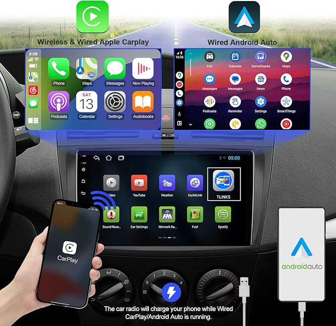 2+32G Android 13 Double Din Car Stereo for Mazda 3 2010-2013 with 9 Inch Touchscreen Radio Built-in Wireless Carplay/Android Auto/GPS/Bluetooth/FM/AUX-in/Steering Wheel Controls/Backup Camera