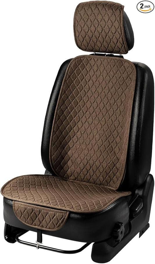 1 Pack Linen Car Seat Cover Front Seat Covers Soft & Breathable Front Premium Covers with Non-Slip Protector Universal Fits Most Automotive, Vans, SUVs, Trucks (1Pack Brown)