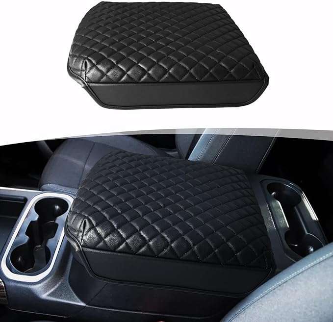 Center Console Armrest Cover for Chevy Chevrolet Silverado 1500/GMC Sierra 2019-2026, Yukon/Suburban/Tahoe 2021-2026, PU Leather Middle Console Lid Protector Arm Rest Cushion Thick Pad(Bucket Seat)