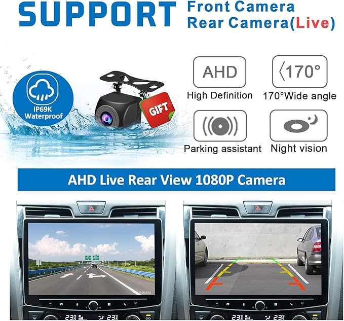 Double Din Car Stereo Wireless Apple CarPlay Android Auto,10 in Android Car Radio Head Unit with QLED Touchscreen, Bluetooth,WiFi, GPS Navigation, FM/USB/SWC/AUX/Subwoofer
