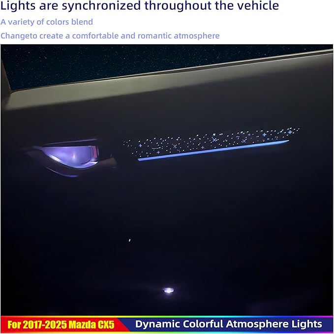 256-Color Interior Ambient Lighting Kit for Mazda CX-5 2017-2025 | 4 Door Panels + LED Strips + Footwell & Handle Lights | Music Sync, APP & Button Control