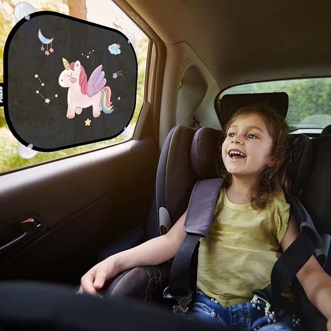 Car Window Shade for Baby, 2 Pack UV Protection Breathable Universal Fit Mesh Car Window Shades, 2 Pack with 8 Suction Cups- 17.7 x 14 inches