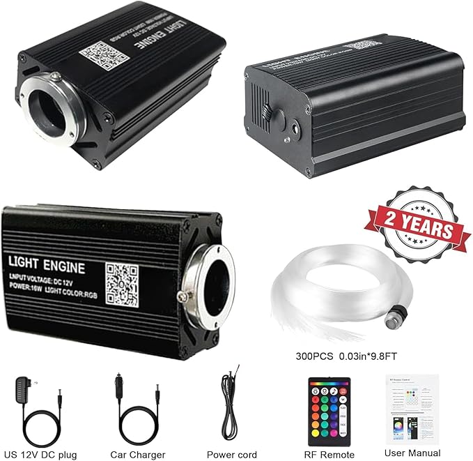 Starlight Headliner Kit 300pcs – Smart Control | 16W RGBW Fiber Engine, Twinkle, App Control, Music Sync, Easy Install for Car & Home