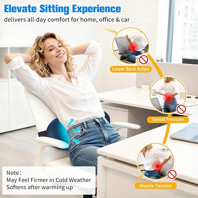 Lumbar Support Pillow for Office Chair - Memory Foam Lumbar Pillow with Detachable Strap & Breathable Cover, Ergonomic Back Support for Office Chair, Car, Bed Rest (Blue)