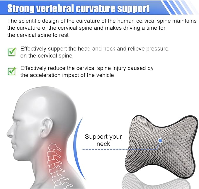 2PCS Car Headrest Pillow, Breathable Leather Car Neck Pillow, Soft Cloud Silk Cotton Neck Support Relief Cushion, Comfortable Automotive Seat Head Rest Pad for Driving Fatigue Relief (Grey)