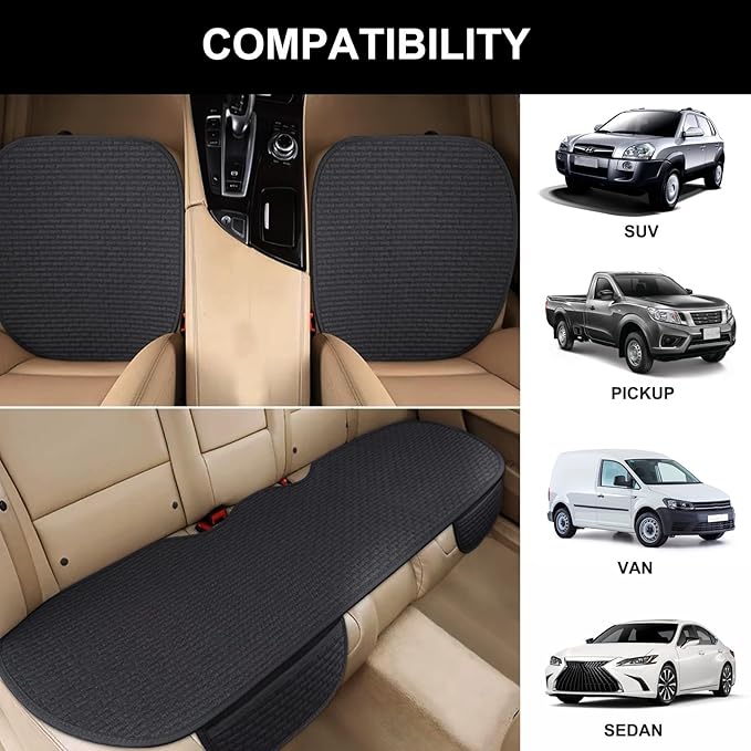 3PCS Car Seat Covers Cushion Pad Breathable Anti Slip Auto Seat Protector Pad with Storage Pocket Universal fit for Most Automotive, Truck, SUV, and Van