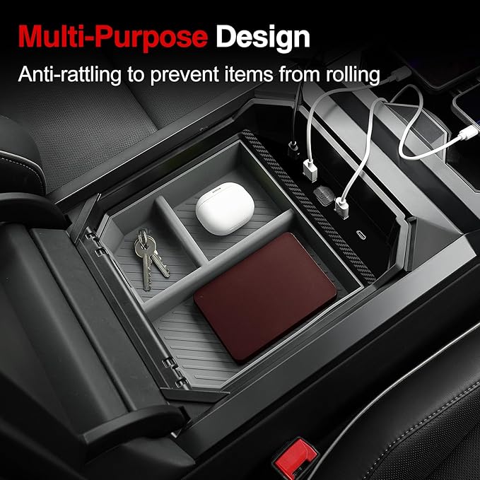 Center Console Organizer Tray Compatible with Tesla Cybertruck 2025 2026 2024,Armrest Storage Tray with USB Expansion Docks for Cybertruck Accessories