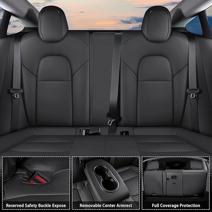 AOMSAZTO Car Seat Cover Fit for Tesla Model 3 2017 2018 2019 2020 2021 2022 2023 - Seat Covers Full Set Customized Black