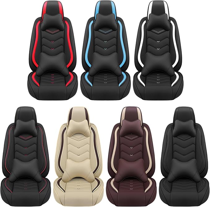 Car Seat Covers Fit for Toyota rav4 2000-2026, Stylish Sport Seat Covers, Waterproof Wear-Resistant Premium Nappa Leather Car Seat Cover.(Full Set with Pillow/Coffee Color)