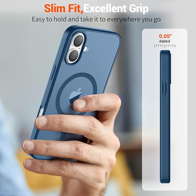 SUPFINE Magnetic for iPhone 16 Plus Case(Compatible with MagSafe) (Military Grade Drop Protection) Slim Translucent Matte Shockproof with Anti-Fingerprint Phone Case,Deep Blue