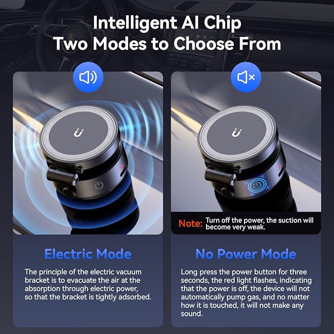Electric Vacuum Suction Car Phone Holder, 360° Rotation Magnetic Phone Holder for Car Foldable Strong Suction Adjustable Car Phone Mount Stand for iPhone16/15/14/13/12(Not Charge Phone)