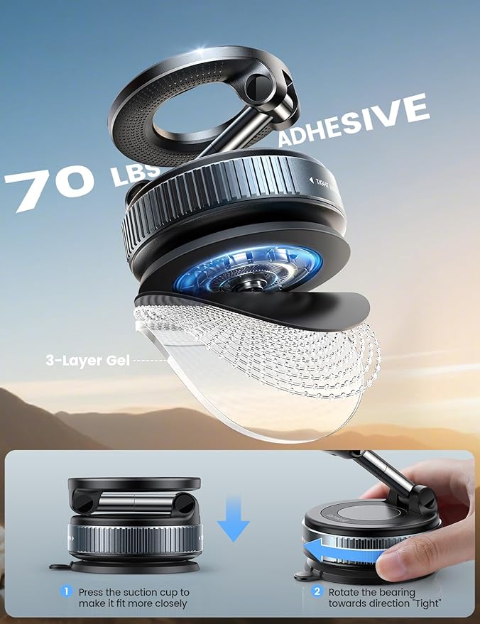Lamicall Car Phone Holder - [70 LBS Strongest Suction] for Magsafe Car Mount, 360° Suction Cup Phone Mount Dashboard Windshield Vacuum Magnetic Phone Holder for Car fit iPhone 17/16Pro Max Mothers Day