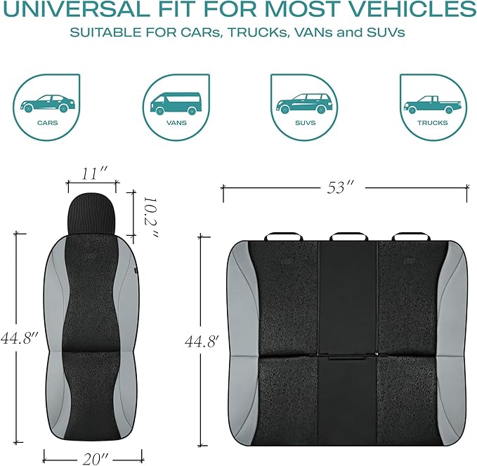 Skechers Car Seat Covers,Leather Seat Covers with GOGA Mat Technology,Waterproof Car Seat Covers Full Sets,Airbag Compatible,Comfort Universal Fit for Most Cars,Vans,Trucks,SUVs,Grey