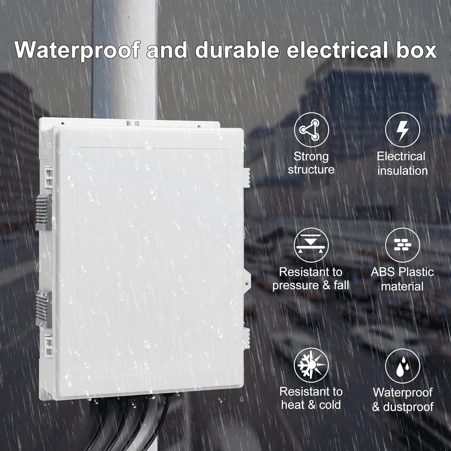 Outdoor Electrical Junction Box with High Power Outlet, ABS Water Resistant Enclosure with Internal Mounting Panel & Hinged Cover. (18.1" H* 12.6" L* 4.3" W & Outlet)