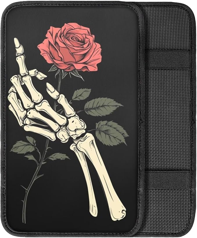 Dreaweet Skull Rose Car Accessories Armrest Cover for Car Universal Center Console Cover Replacement Soft Comfortable Arm Rest Cover Pad for Truck SUV Car Console Covers