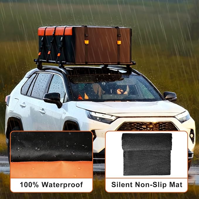 Mupera 21 Cubic Ft Car Roof Cargo Carrier, Waterproof Rooftop Cargo Carrier with Strip Includes Anti-Slip Mat, 6 Door Hooks & Combination Lock for All Vehicles with/Without Roof Rack