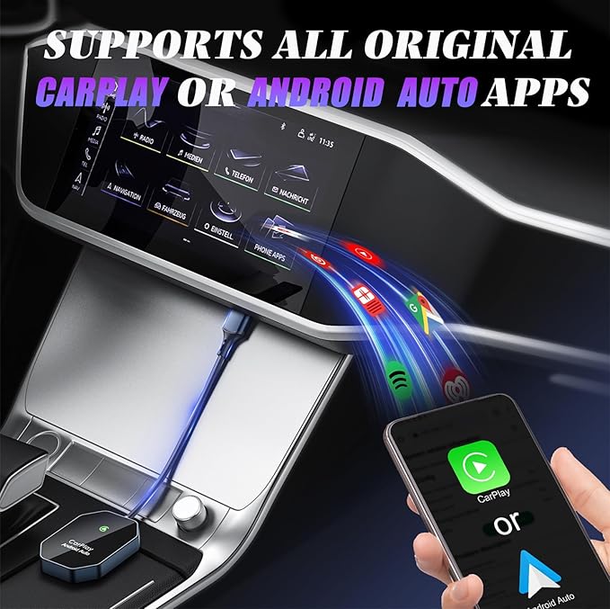 Wireless Carplay Adapter, 2 in 1 Wireless CarPlay & Android Auto Adapter with Dual-Band WiFi and Bluetooth 5.0 Car Play Connector Compatible with iOS 10+ / Android 11+ Instant Connectivity Easy Setup