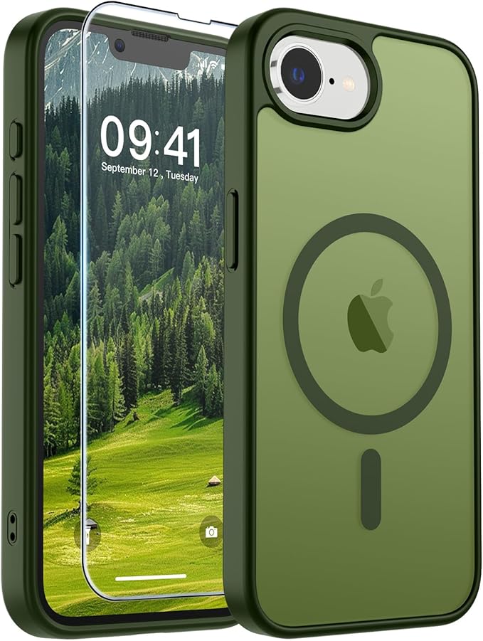 SUPFINE Magnetic for iPhone 17e Case/iPhone 16e Case 2025 (Compatible with MagSafe)(Military Grade Drop Protection) Slim Translucent Matte Shockproof with Anti-Fingerprint Phone Case,Cangling Green