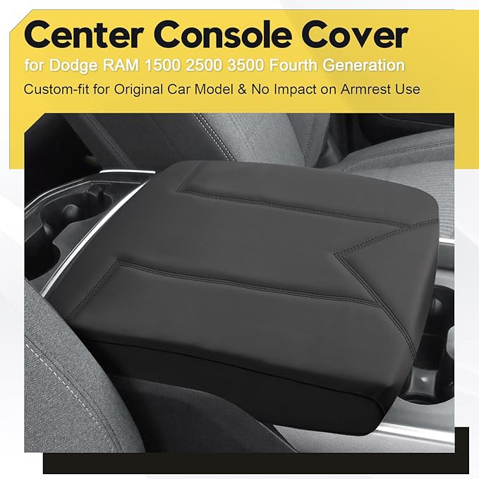 FIILINES Center Console Cover for Dodge RAM 1500 2500 3500 2009-2018 (Bucket Console Only), Armrest Cover Pad Cushion Seat Box Lid Protector RAM Accessories Armrest Cover Anti-Scratch Black