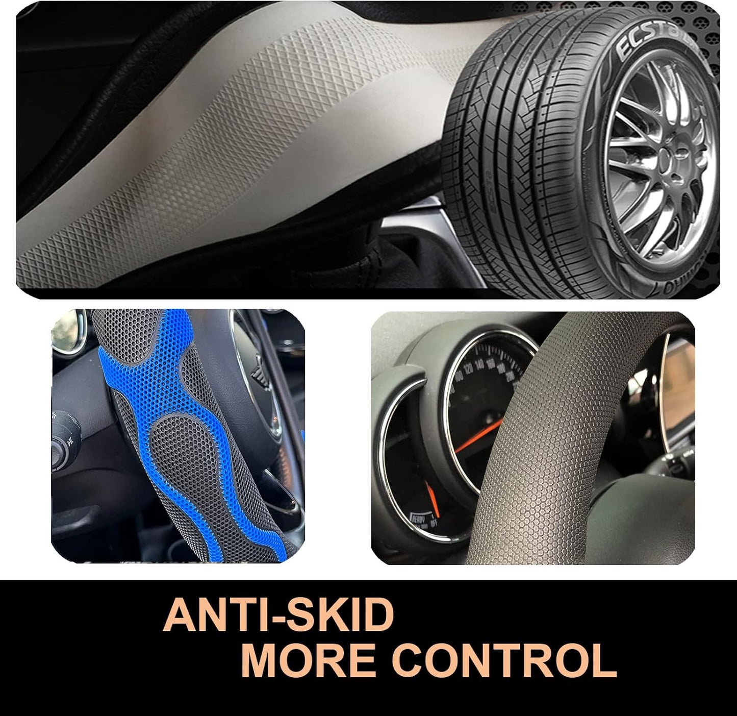 PINCTROT Comfy Grip Steering Wheel Cover, Anti-Slip Design, Universal 14.5-15 Inch(Silicone Blue)